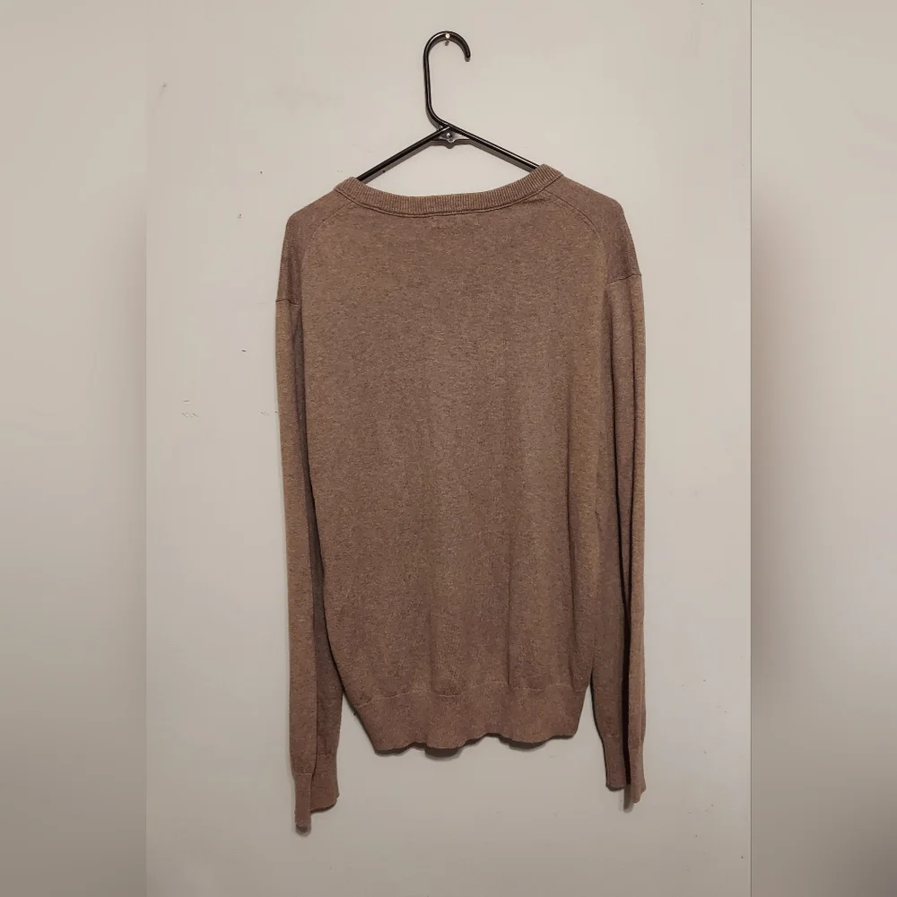 Old Money Preppy Sweater Sz Large Tan Cotton Cashmere V Neck Office Classic
